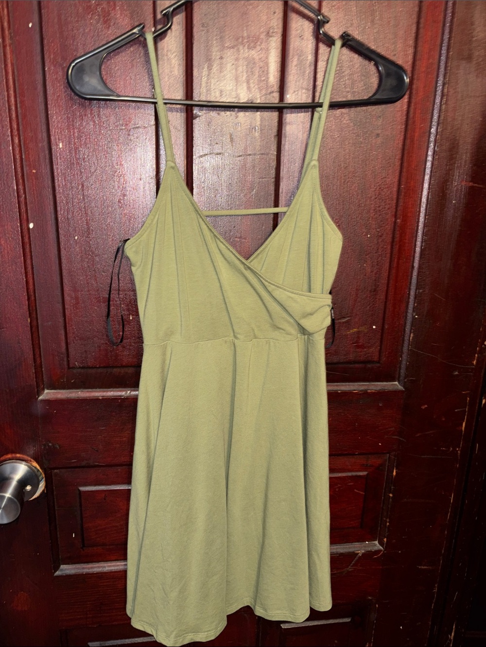 Forever 21 Olive Green Spaghetti Strap Wrap-Style Mini Dress